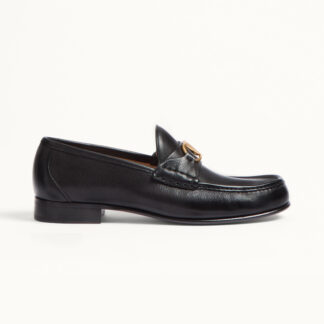 Valentino Garavani Leather Loafers with VLogo Plaque and Block Heel