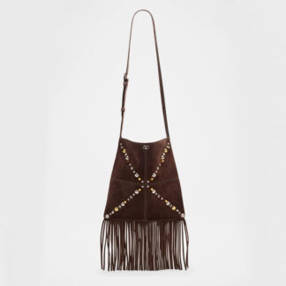 Valentino Garavani Leather Shoulder Bag with Studs & Fringing
