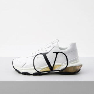 Valentino Garavani White Calfskin Sneakers with Logo and Yellow Rubber Detail