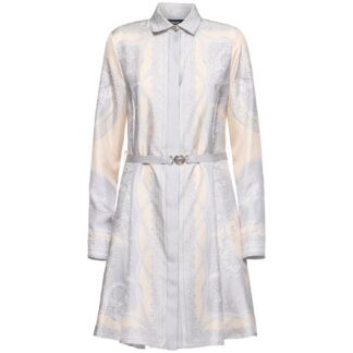 Versace Silk Midi Chemisier Dress with Baroque Print and Removable Belt