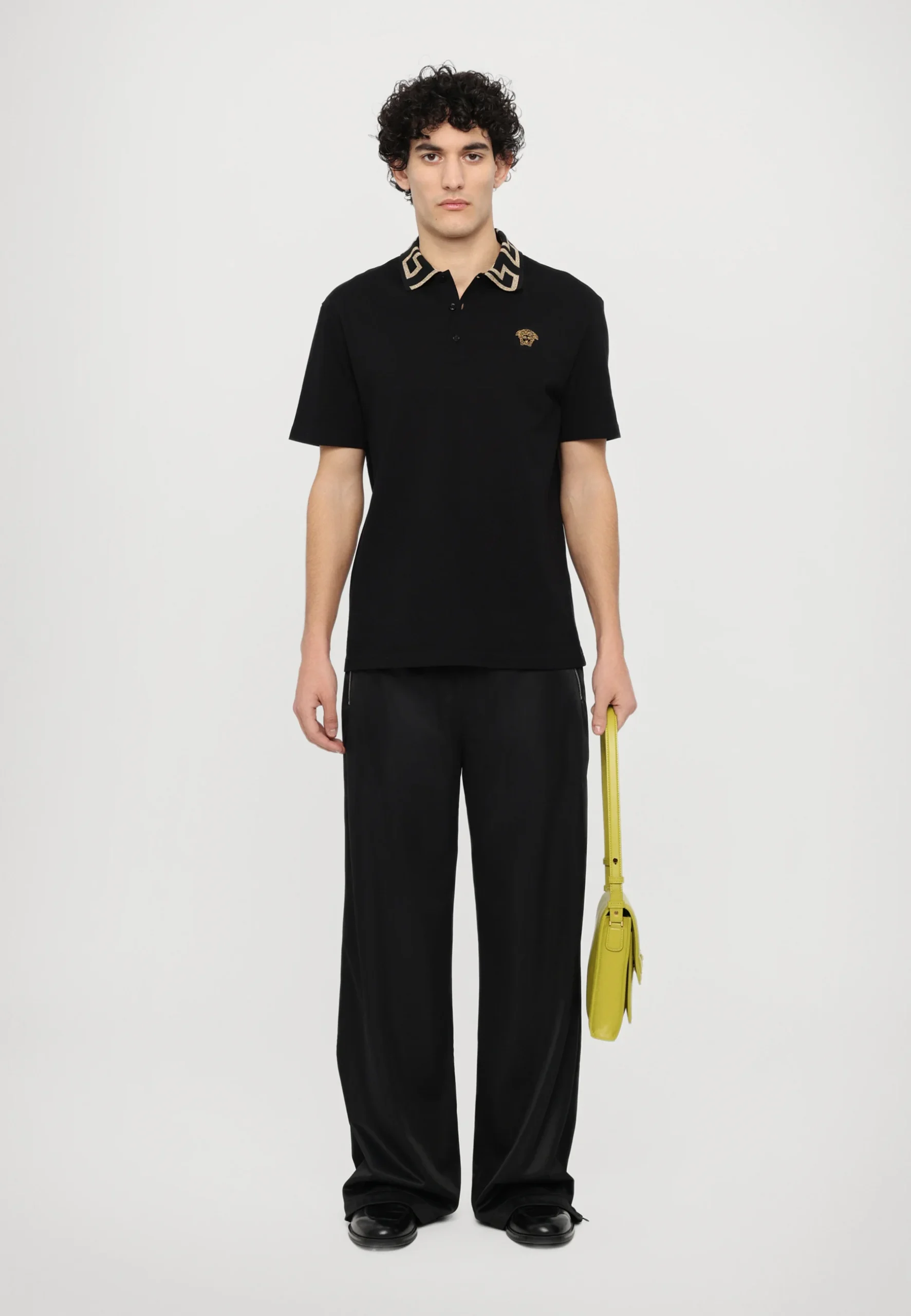 Versace Cotton Polo Shirt with Iconic Logo and Monochrome Design - Image 4
