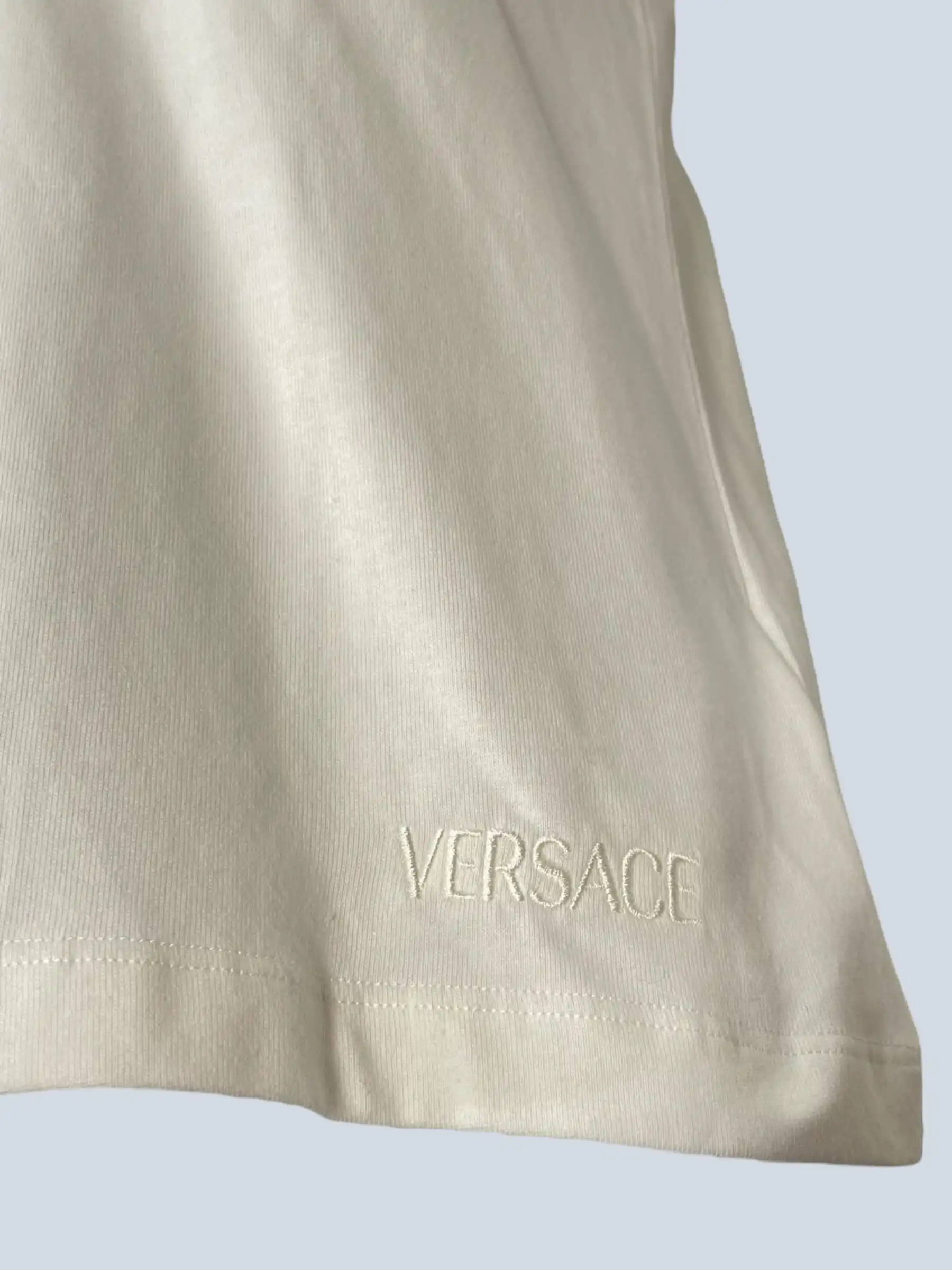 Versace Luxury Medusa Print Cotton T-Shirt with Crew Neck in White and Gold - Image 5