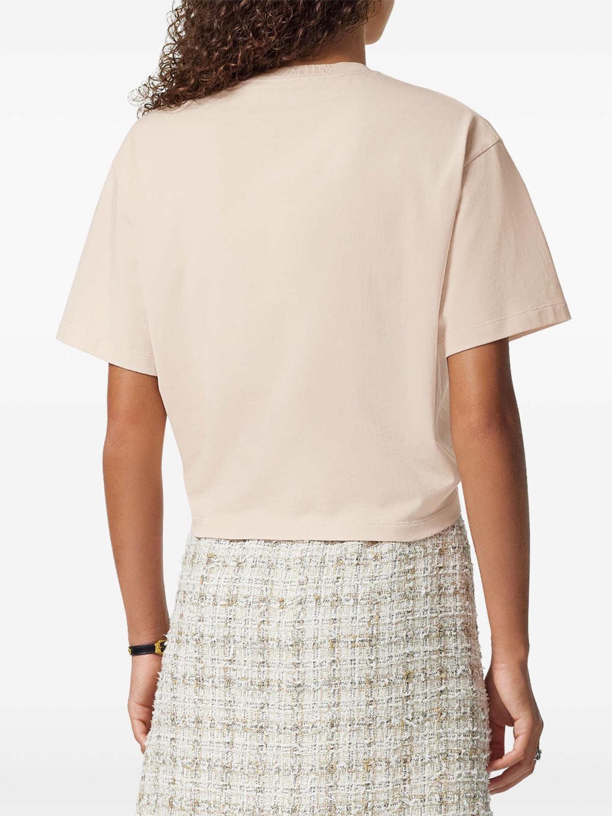 Versace Monochrome Cropped Cotton T-shirt with Medusa Pin Detail - Image 5