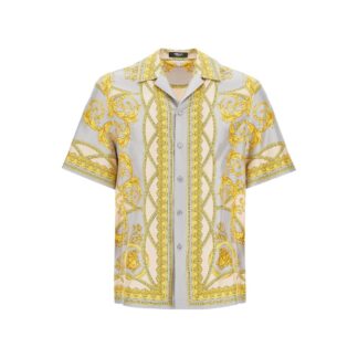 Versace Silk Cuban Collar Shirt with Barocco Print