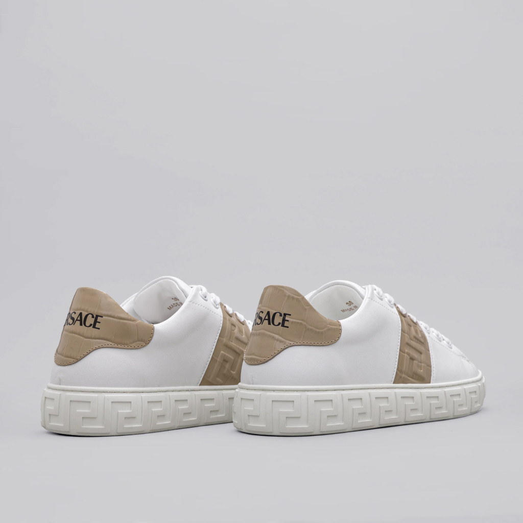 VERSACE Two-Tone Leather Low-Top Sneakers with Greca Detailing - Image 4