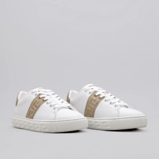 VERSACE Two-Tone Leather Low-Top Sneakers with Greca Detailing
