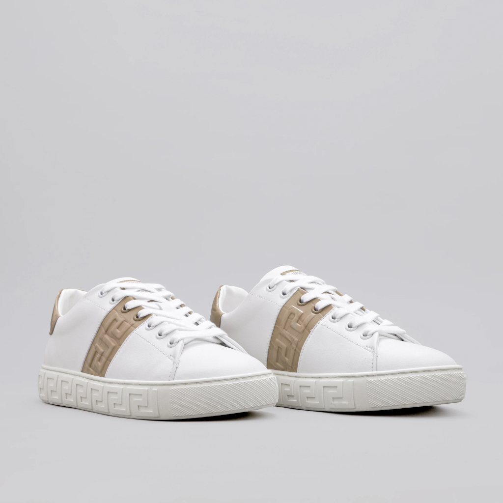 VERSACE Two-Tone Leather Low-Top Sneakers with Greca Detailing