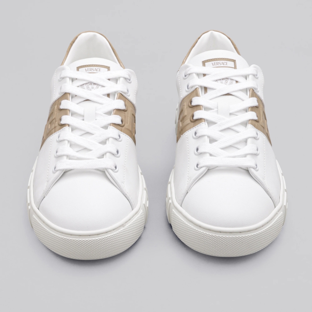 VERSACE Two-Tone Leather Low-Top Sneakers with Greca Detailing - Image 5
