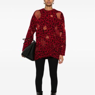 Versace Wool Sweater with Leopard Pattern and Ribbed Details