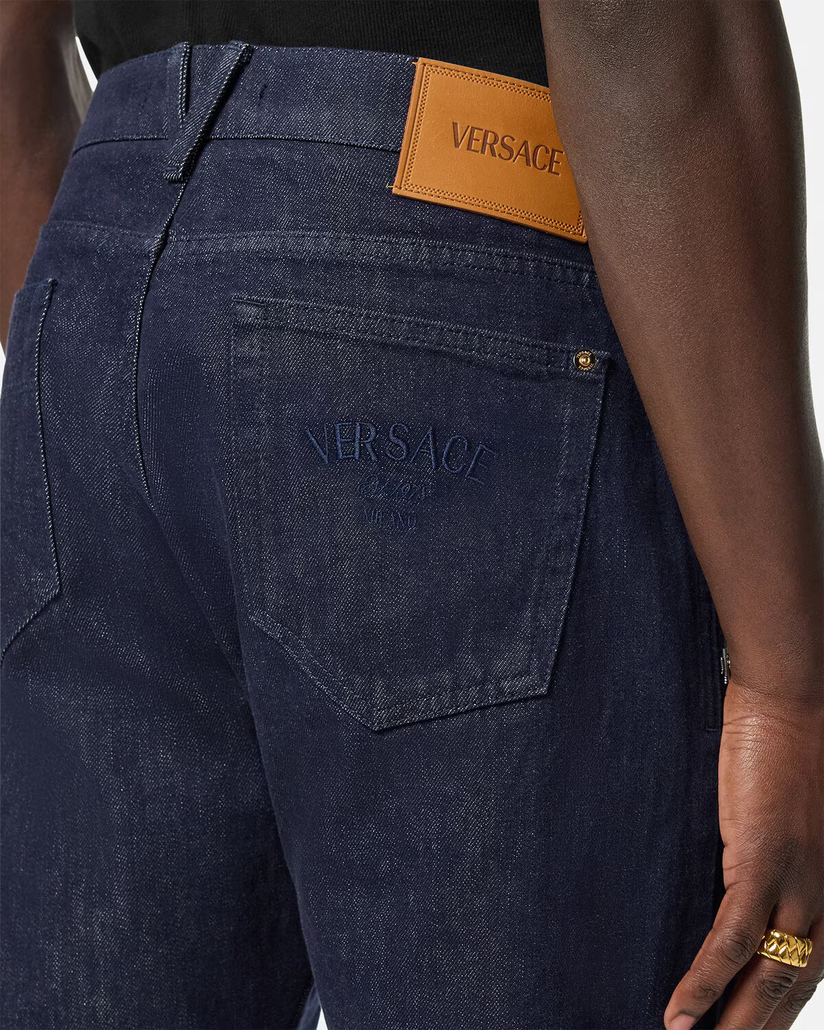 Versace Cotton Jeans - Stylish Straight Fit with Iconic Leather Patch - Image 4