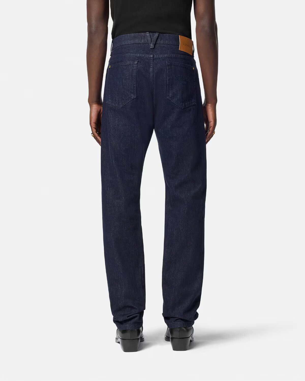 Versace Cotton Jeans - Stylish Straight Fit with Iconic Leather Patch - Image 3