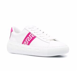 Versace Low-Top Sneakers - White/Pink Leather with Greca Detailing
