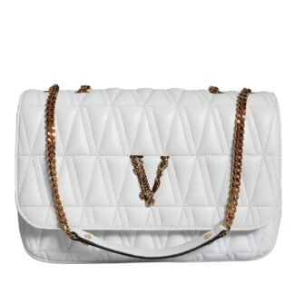 Versace White Crossbody Bag with Adjustable Strap and Multicolor Lining