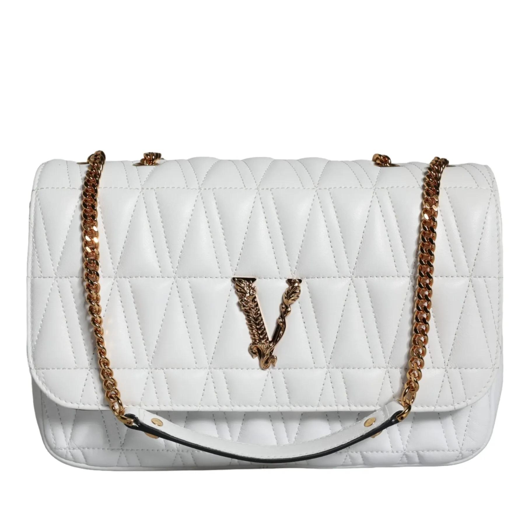 Versace White Crossbody Bag with Adjustable Strap and Multicolor Lining