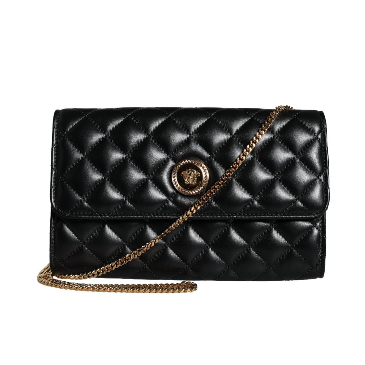 Versace Black Crossbody Bag with Adjustable Strap and Logo Hardware