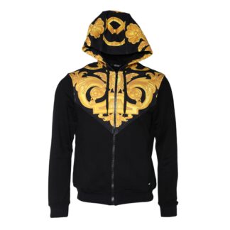 VERSACE Black Cotton Full Zip Hoodie Sweater