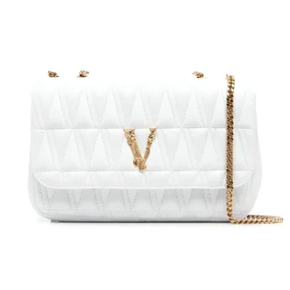 Versace White Crossbody Bag with Adjustable Strap and Pink Lining