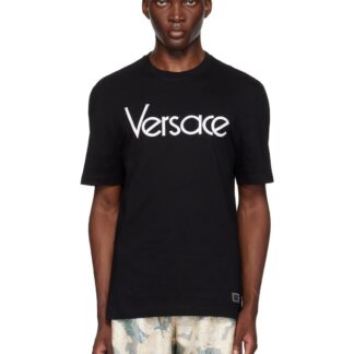 Versace Cotton T-Shirt with Embroidered Monogram and Ribbed Crew Neck