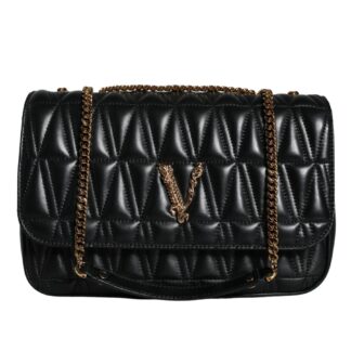 Versace Black Crossbody Bag with Adjustable Strap and Multicolor Lining