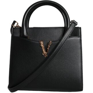 Versace Black Crossbody Tote Bag with Adjustable Strap and Logo Hardware