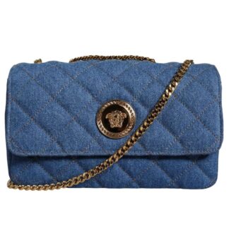Versace Blue Crossbody Bag with Adjustable Strap and Logo Hardware