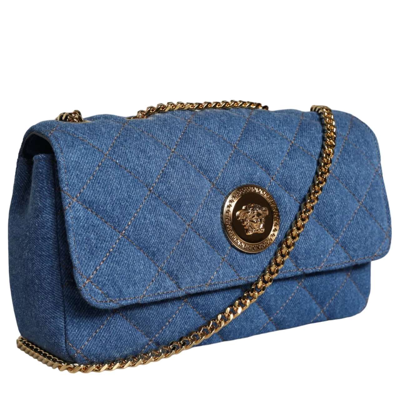 Versace Blue Crossbody Bag with Adjustable Strap and Logo Hardware - Image 3