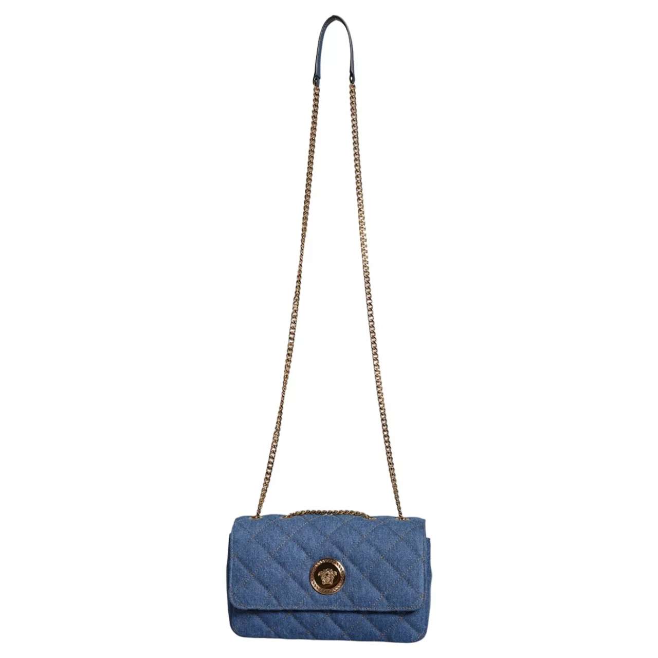 Versace Blue Crossbody Bag with Adjustable Strap and Logo Hardware - Image 4