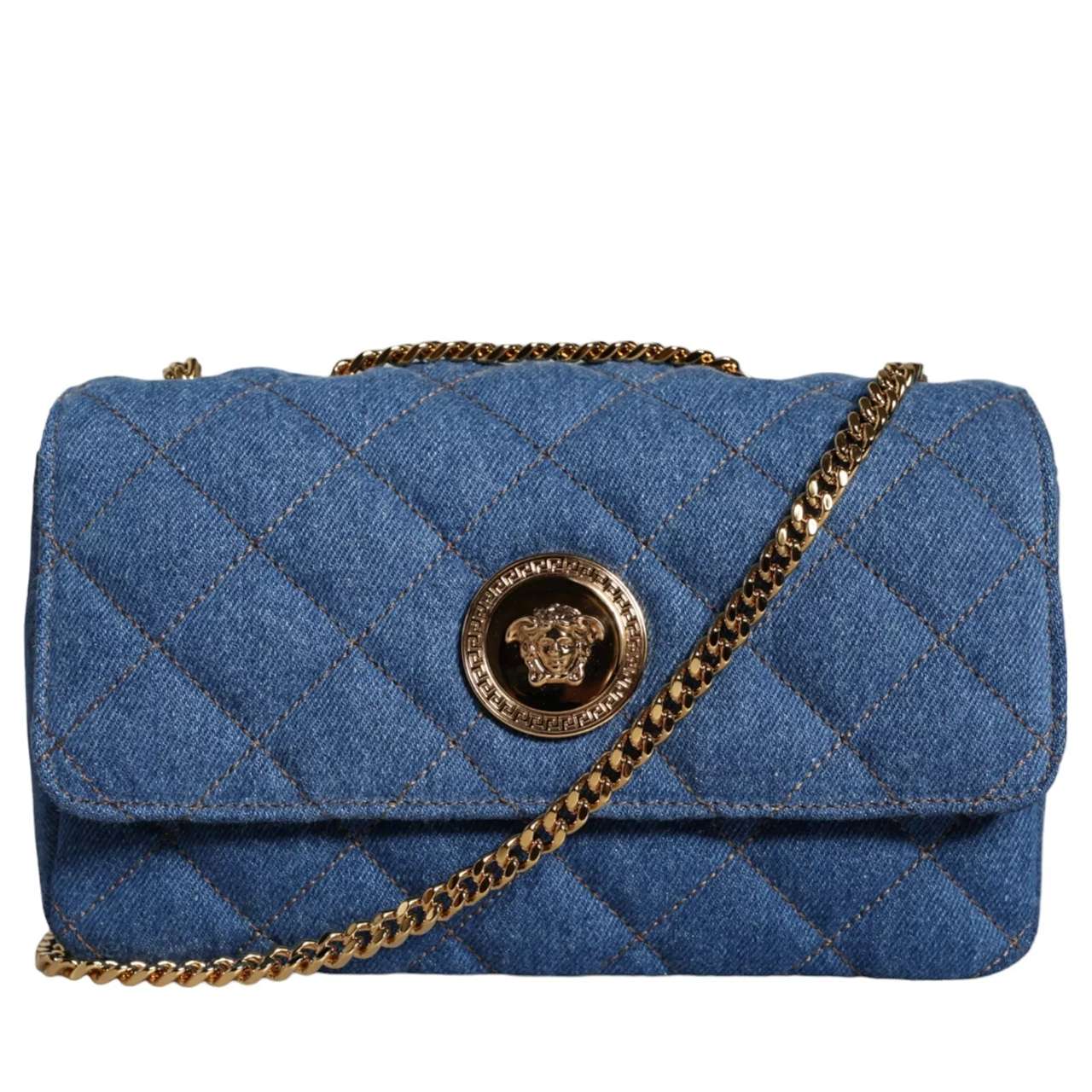 Versace Blue Crossbody Bag with Adjustable Strap and Logo Hardware - Image 2