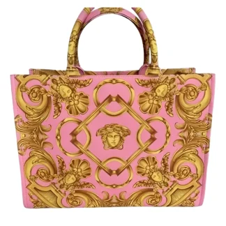 Versace Pink Tote Bag with Adjustable Strap and Zipper Pocket