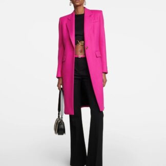 Versace Fuchsia Wool Long Coat with Logo Buttons