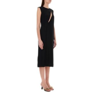 Versace Natural Viscose Dress with Side Detailing and Shoulder Zipper