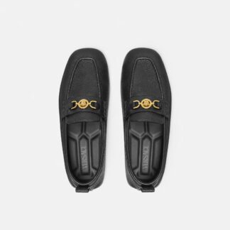 Versace Leather Driver Loafers with Medusa Head and Greca Motif