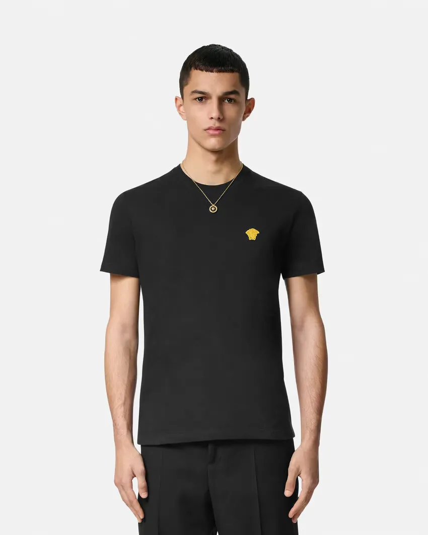 Versace Cotton T-Shirt with Iconic Medusa Logo and Ribbed Crew Neck - Image 2