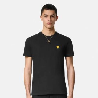 Versace Cotton T-Shirt with Iconic Medusa Logo and Ribbed Crew Neck