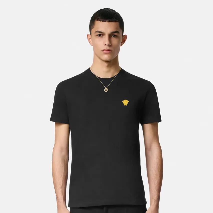 Versace Cotton T-Shirt with Iconic Medusa Logo and Ribbed Crew Neck