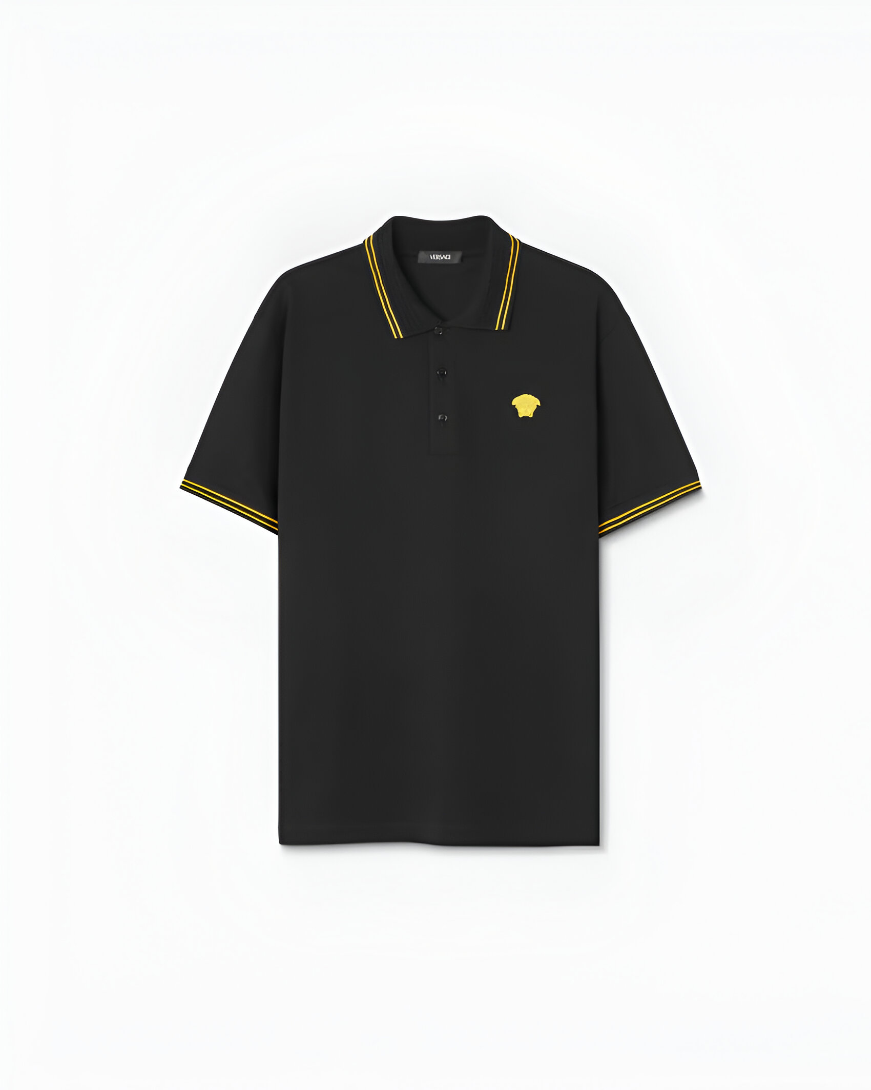 Versace Cotton Polo Shirt with Logo Patch and Ribbed Collar - Image 5