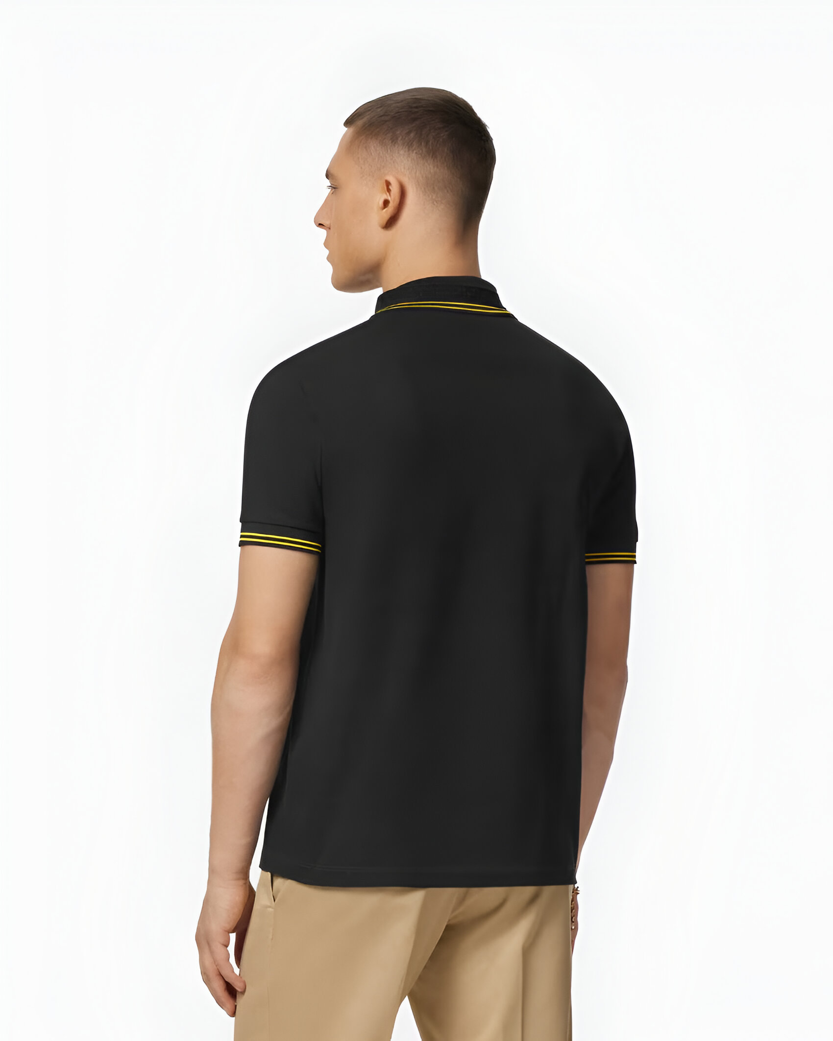Versace Cotton Polo Shirt with Logo Patch and Ribbed Collar - Image 4