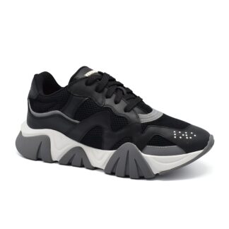 Versace Squalo Black Leather Mesh Chunky Low-Top Sneakers