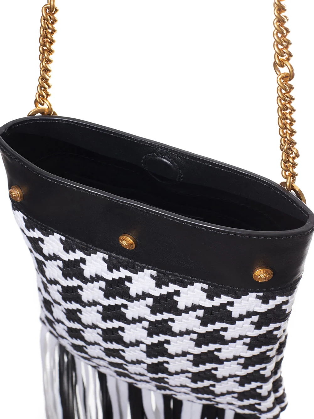 Versace Pied-de-Poule Shoulder Bag with Fringes and Gold Chain Strap - Image 6