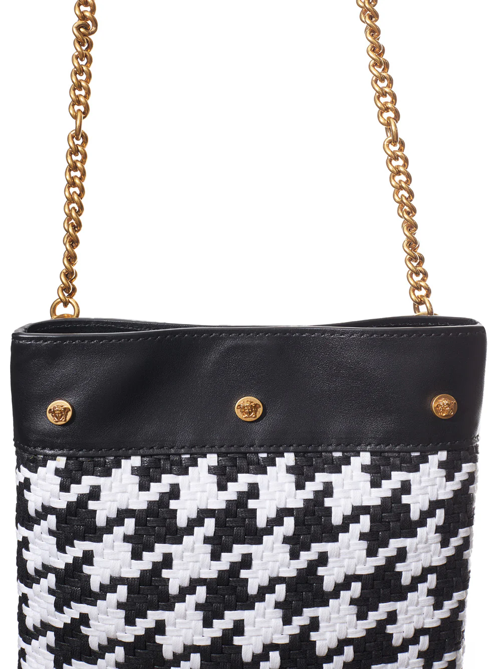 Versace Pied-de-Poule Shoulder Bag with Fringes and Gold Chain Strap - Image 5