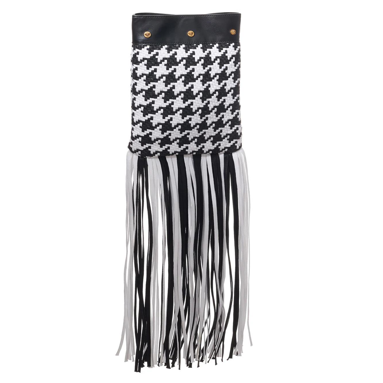 Versace Pied-de-Poule Shoulder Bag with Fringes and Gold Chain Strap