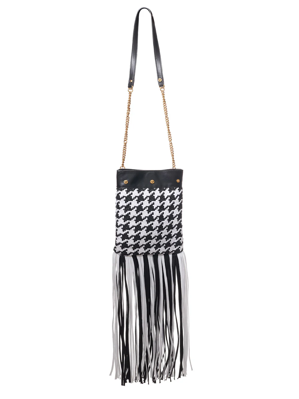 Versace Pied-de-Poule Shoulder Bag with Fringes and Gold Chain Strap - Image 2