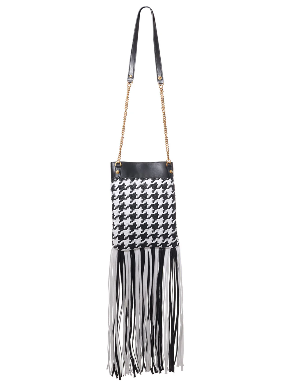 Versace Pied-de-Poule Shoulder Bag with Fringes and Gold Chain Strap - Image 3