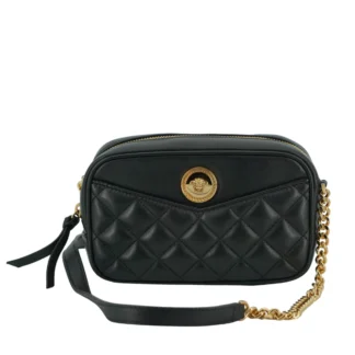 Versace Black Lamb Leather Small Camera Crossbody Bag with Medusa Logo