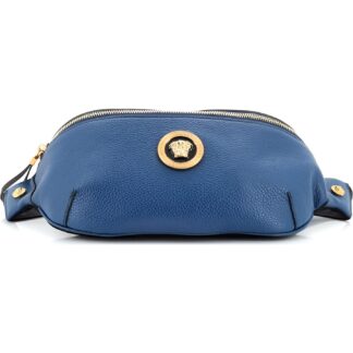 Versace Small Navy Medusa Pendant Waist Belt Bag in Calf Leather