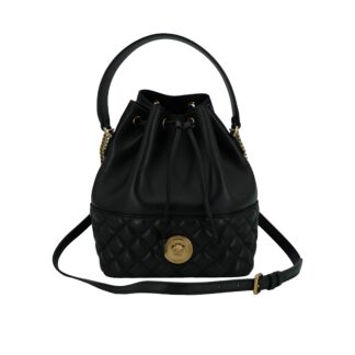 Versace Black Lamb Leather Bucket Shoulder Bag with Medusa Logo