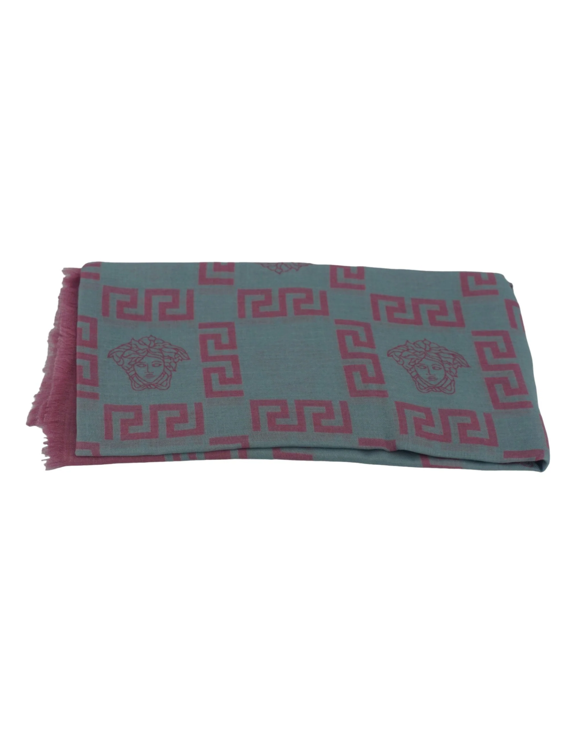 Versace Light Pink and Grey Scarf with Medusa & Greca Details - Image 3