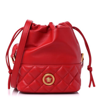 Versace Red Quilted Leather Bucket Bag