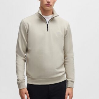 Boss Men's Turtleneck Zip Sweatshirt - Plain Brown Cotton Fall/Winter Wear