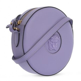 Versace Purple Disco Round Calf Leather Shoulder Bag with Medusa Logo